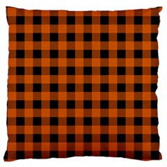 Orange Black Buffalo Plaid Large Cushion Case (two Sides) by SpinnyChairDesigns