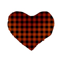 Orange Black Buffalo Plaid Standard 16  Premium Heart Shape Cushions by SpinnyChairDesigns