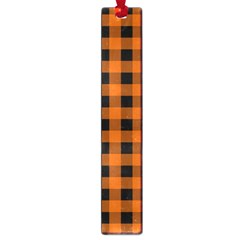 Orange Black Buffalo Plaid Large Book Marks by SpinnyChairDesigns