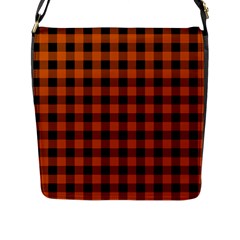 Orange Black Buffalo Plaid Flap Closure Messenger Bag (l) by SpinnyChairDesigns