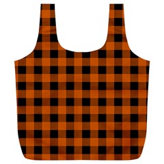 Orange Black Buffalo Plaid Full Print Recycle Bag (xl) by SpinnyChairDesigns