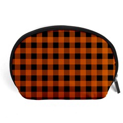 Orange Black Buffalo Plaid Accessory Pouch (large) by SpinnyChairDesigns