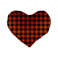 Orange Black Buffalo Plaid Standard 16  Premium Flano Heart Shape Cushions by SpinnyChairDesigns