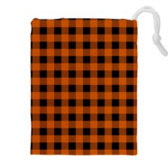 Orange Black Buffalo Plaid Drawstring Pouch (4xl) by SpinnyChairDesigns