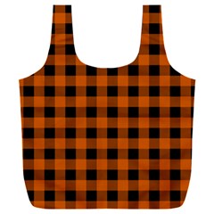 Orange Black Buffalo Plaid Full Print Recycle Bag (xxl) by SpinnyChairDesigns