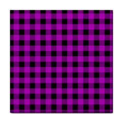 Purple Black Buffalo Plaid Tile Coaster by SpinnyChairDesigns