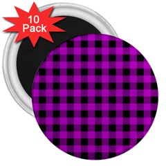 Purple Black Buffalo Plaid 3  Magnets (10 Pack)  by SpinnyChairDesigns