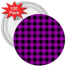 Purple Black Buffalo Plaid 3  Buttons (100 Pack)  by SpinnyChairDesigns