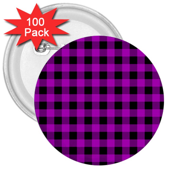 Purple Black Buffalo Plaid 3  Buttons (100 pack) 