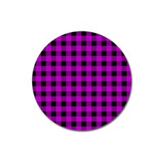 Purple Black Buffalo Plaid Magnet 3  (round) by SpinnyChairDesigns