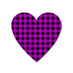 Purple Black Buffalo Plaid Heart Magnet by SpinnyChairDesigns