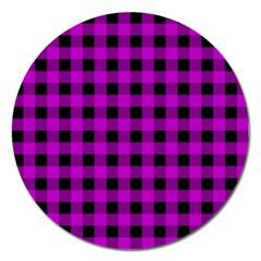 Purple Black Buffalo Plaid Magnet 5  (round) by SpinnyChairDesigns