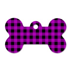 Purple Black Buffalo Plaid Dog Tag Bone (one Side) by SpinnyChairDesigns