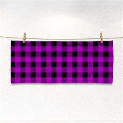 Purple Black Buffalo Plaid Hand Towel by SpinnyChairDesigns