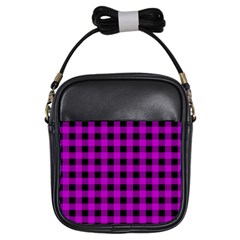 Purple Black Buffalo Plaid Girls Sling Bag by SpinnyChairDesigns