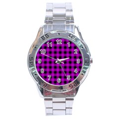 Purple Black Buffalo Plaid Stainless Steel Analogue Watch by SpinnyChairDesigns