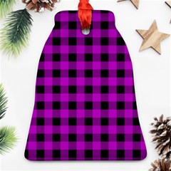 Purple Black Buffalo Plaid Bell Ornament (two Sides) by SpinnyChairDesigns