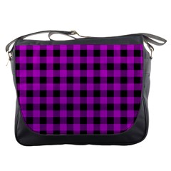 Purple Black Buffalo Plaid Messenger Bag by SpinnyChairDesigns