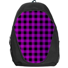 Purple Black Buffalo Plaid Backpack Bag by SpinnyChairDesigns