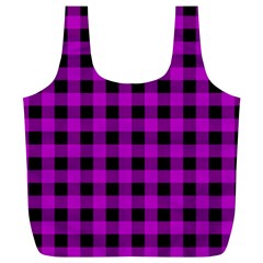 Purple Black Buffalo Plaid Full Print Recycle Bag (xl) by SpinnyChairDesigns