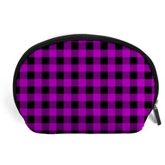 Purple Black Buffalo Plaid Accessory Pouch (large) by SpinnyChairDesigns