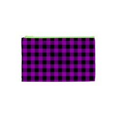 Purple Black Buffalo Plaid Cosmetic Bag (xs) by SpinnyChairDesigns