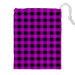 Purple Black Buffalo Plaid Drawstring Pouch (4xl) by SpinnyChairDesigns