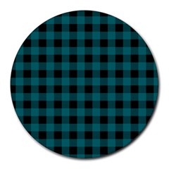 Teal Black Buffalo Plaid Round Mousepads by SpinnyChairDesigns