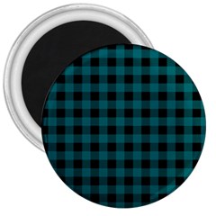 Teal Black Buffalo Plaid 3  Magnets by SpinnyChairDesigns