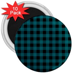 Teal Black Buffalo Plaid 3  Magnets (10 Pack)  by SpinnyChairDesigns