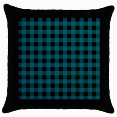 Teal Black Buffalo Plaid Throw Pillow Case (black) by SpinnyChairDesigns