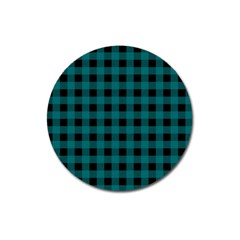 Teal Black Buffalo Plaid Magnet 3  (round) by SpinnyChairDesigns