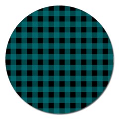 Teal Black Buffalo Plaid Magnet 5  (round) by SpinnyChairDesigns