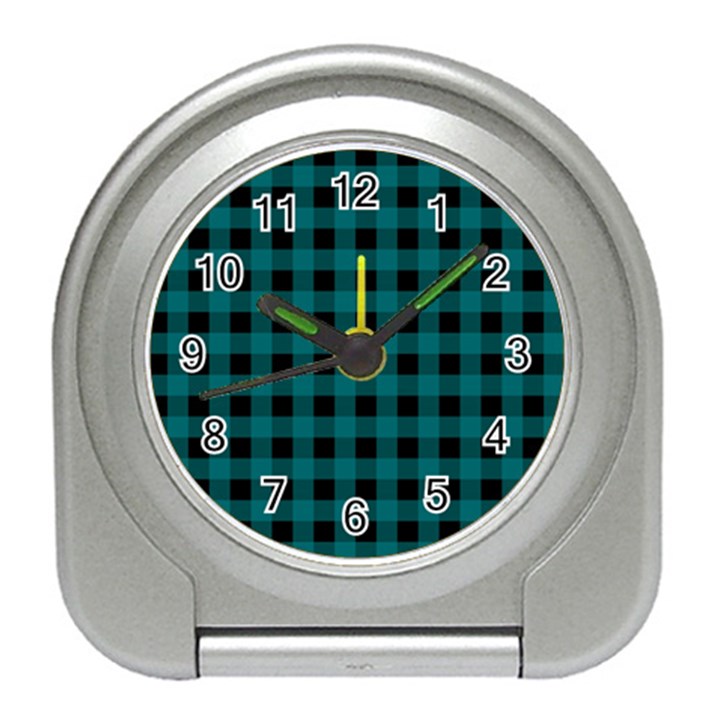 Teal Black Buffalo Plaid Travel Alarm Clock