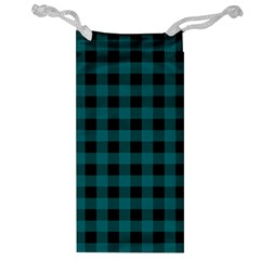 Teal Black Buffalo Plaid Jewelry Bag by SpinnyChairDesigns