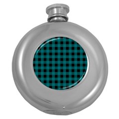 Teal Black Buffalo Plaid Round Hip Flask (5 Oz) by SpinnyChairDesigns