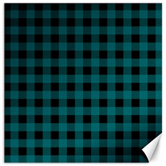 Teal Black Buffalo Plaid Canvas 16  X 16  by SpinnyChairDesigns