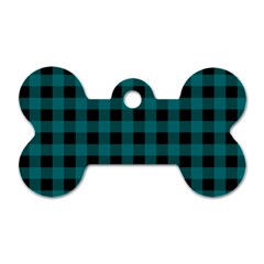 Teal Black Buffalo Plaid Dog Tag Bone (one Side) by SpinnyChairDesigns