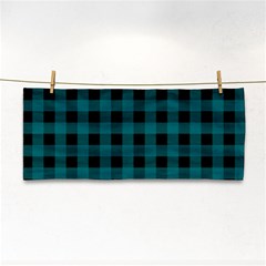 Teal Black Buffalo Plaid Hand Towel by SpinnyChairDesigns