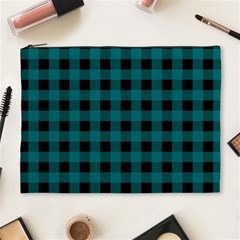 Teal Black Buffalo Plaid Cosmetic Bag (xl) by SpinnyChairDesigns