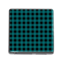 Teal Black Buffalo Plaid Memory Card Reader (square 5 Slot) by SpinnyChairDesigns