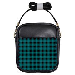 Teal Black Buffalo Plaid Girls Sling Bag by SpinnyChairDesigns