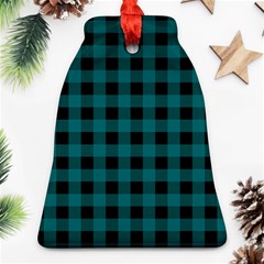 Teal Black Buffalo Plaid Ornament (bell) by SpinnyChairDesigns