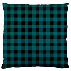 Teal Black Buffalo Plaid Large Cushion Case (two Sides) by SpinnyChairDesigns