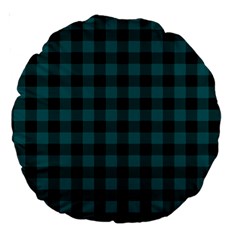 Teal Black Buffalo Plaid Large 18  Premium Round Cushions by SpinnyChairDesigns