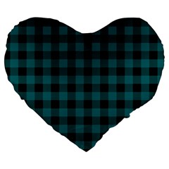 Teal Black Buffalo Plaid Large 19  Premium Heart Shape Cushions by SpinnyChairDesigns