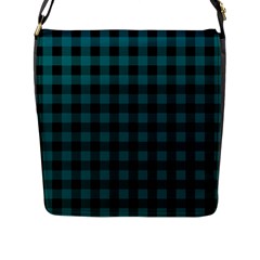 Teal Black Buffalo Plaid Flap Closure Messenger Bag (l) by SpinnyChairDesigns