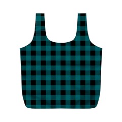 Teal Black Buffalo Plaid Full Print Recycle Bag (m) by SpinnyChairDesigns