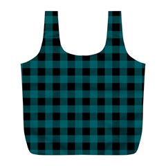 Teal Black Buffalo Plaid Full Print Recycle Bag (l) by SpinnyChairDesigns