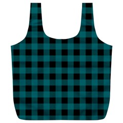 Teal Black Buffalo Plaid Full Print Recycle Bag (xl) by SpinnyChairDesigns